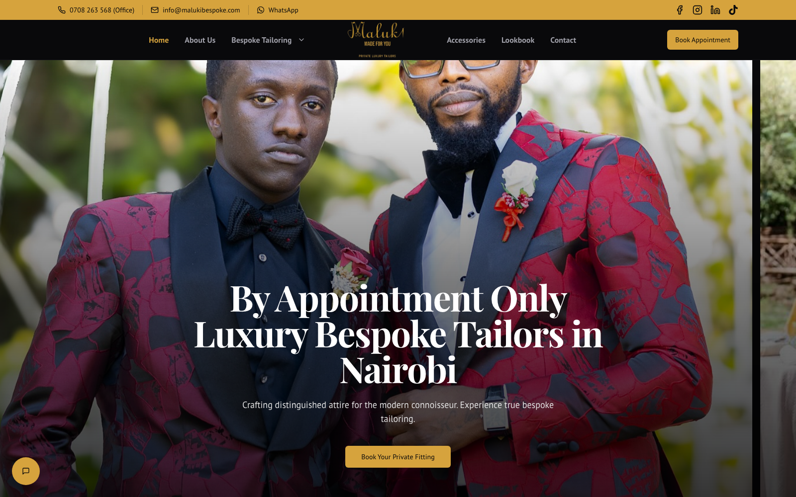 Maluki Bespoke website — Luxury Tailoring