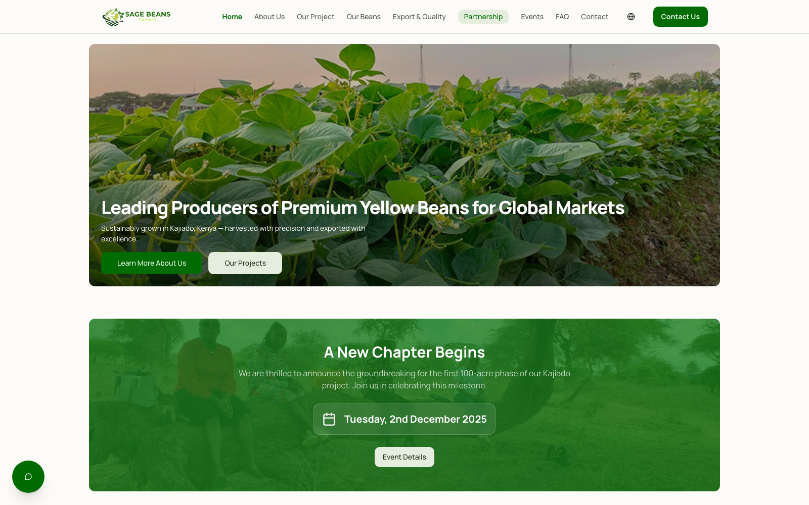 Sage Beans Export website — Agribusiness Export
