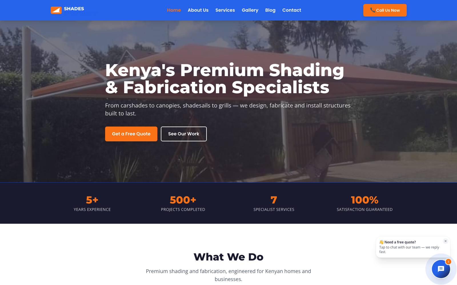 Shades & Fabrication Kenya website — Outdoor Structures & Fabrication
