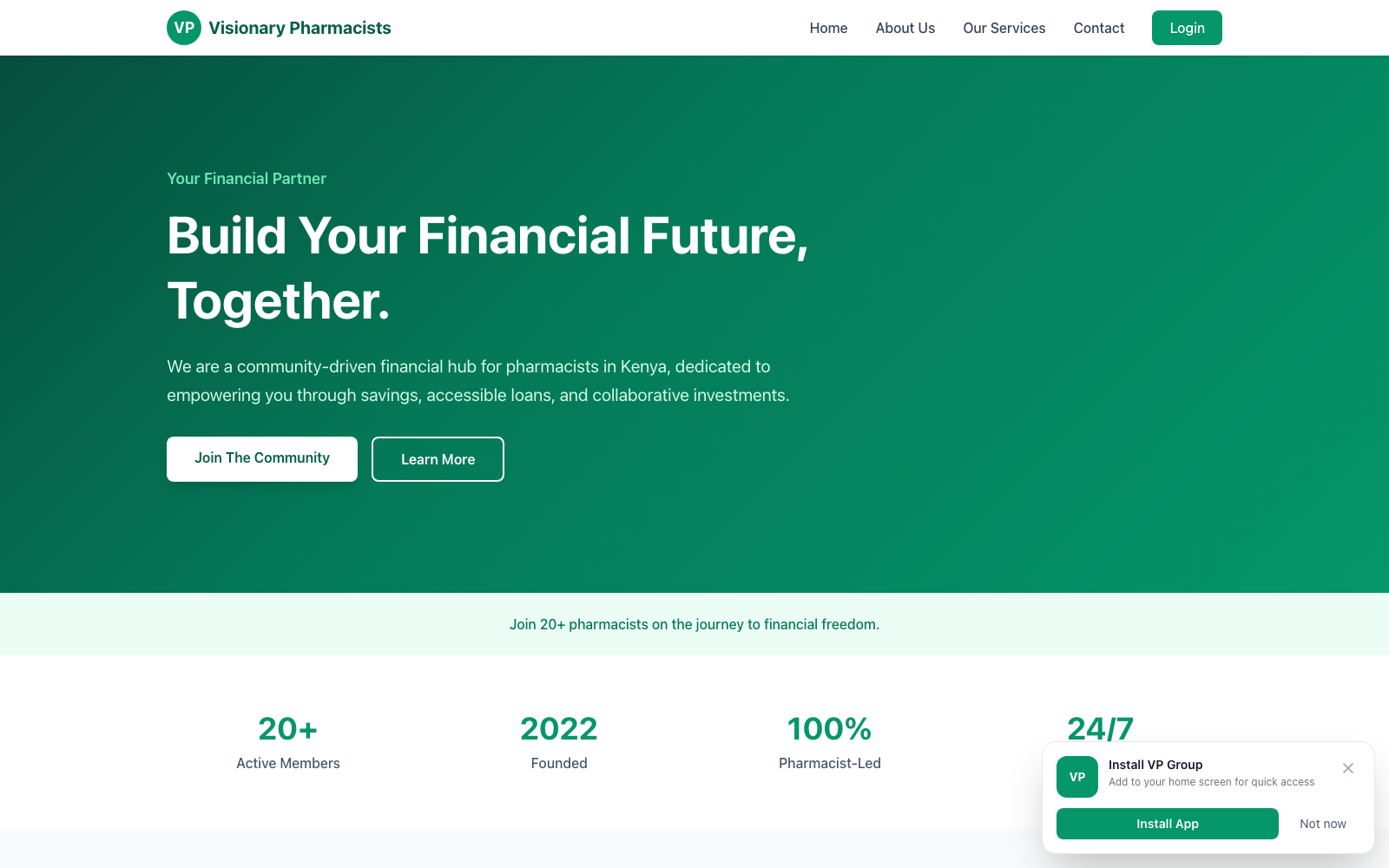 Visionary Pharmacists website — Financial Cooperative (Chama/SACCO)